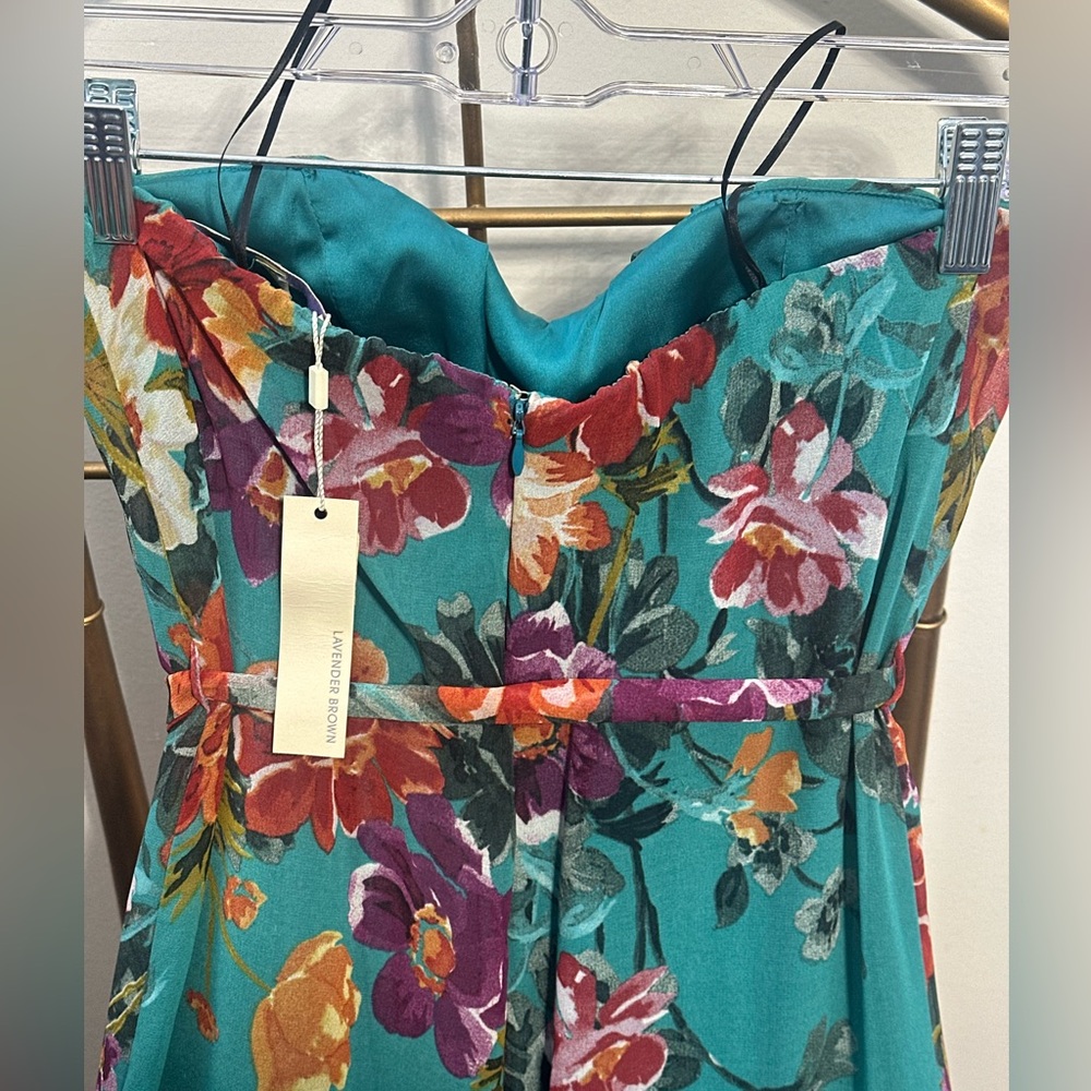Lavender Brown Strapless Teal Floral Maxi Dress XS Boho Flowy NWT - Picture 7 of 9